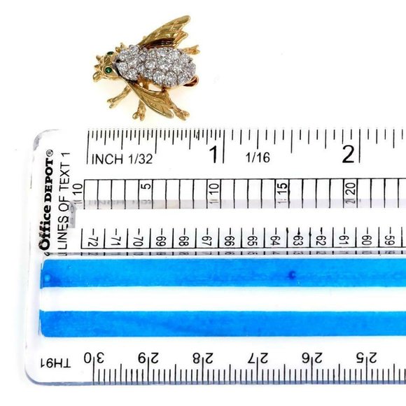 Vintage 1.00ct Diamond Emerald 14k Gold Bee Brooch - Picture 4 of 4